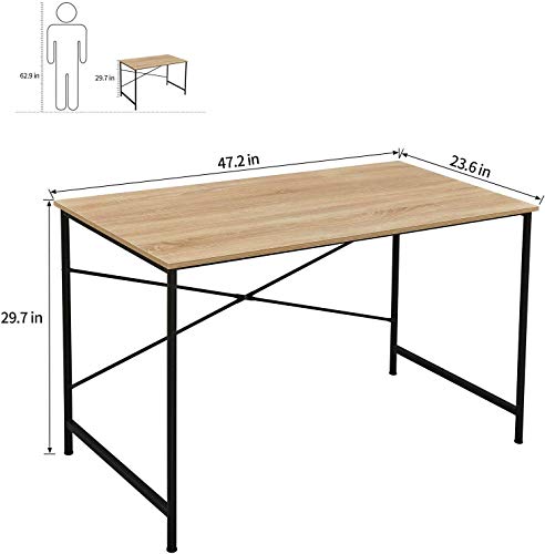 Coavas 47 inch Office Computer Desk Large Study Desk Simple Writing Table Workstation for Home, Oak Tabletop with Black Frame