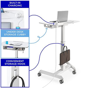 Stand Steady Cruizer™ Mobile Podium with UL Safety Certified Power Outlets | 31in Height Adjustable Student Desk with Built-In Storage | Portable Standing Desk | Rolling Laptop Desk