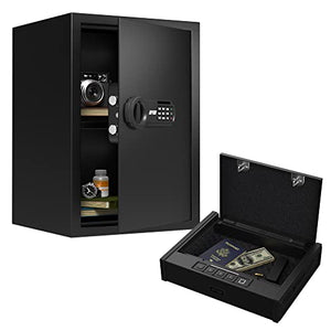 RPNB 1 of Deluxe Safe(1.8 Cubic Feet ) with Removable Shelf and 1 of Auto-Open Lid Biometric Fingerprint Gun Safe with Interior Light for 2 Pistols and more, Bundle
