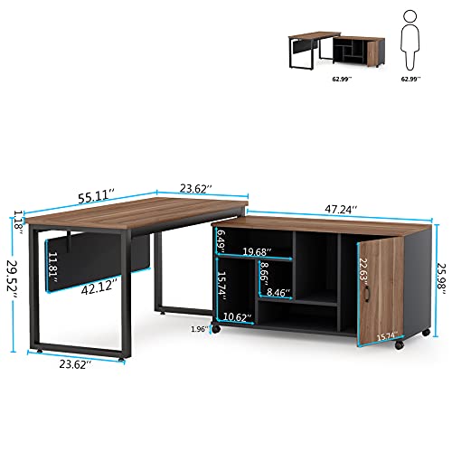 Tribesigns L-Shaped Computer Desk with 47 Inch File Cabinet Set, Large Computer Office Desk Table with Storage Shelves, Industrial Business Furniture with Printer Filing Stand for Home Office