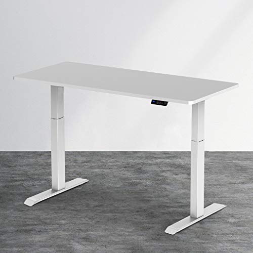 53" Dual Motor Electric Standing Desk with Whole One-Piece Desk Top, Adjustable Stand Up USB Office Workstation, White, 53"X27.5" Top, 47" Height and Memory Presets with USB Ports, Support 220 Lbs