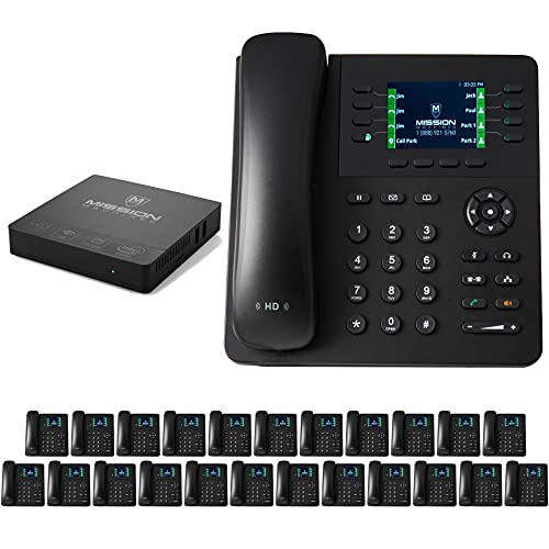 MM MISSION MACHINES Business Phone System: Essential Pack - Auto Attendant/Voicemail, Cell & Remote Extensions, Call Recording - 24 Phone Bundle