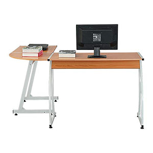 L-Shaped Durable E1 15MM Chipboard & 0.7mm Steel Arc Legs Splicing Computer Desk Wood Color