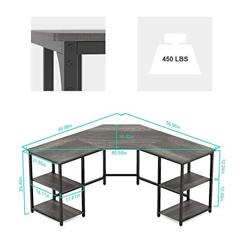 Elephance Large L-Shaped Desk with Shelves, Computer Corner Desk, Home Office Writing Workstation, Gaming Desk PC Laptop Table with Storage (56.9 Inch, Boak)