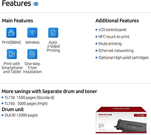 Pantum Compact Monochrome Laser Printer with WiFi Wireless NFC Duplex Two-Sided Black and White Printing for Home Office School Student (35PPM, L2350DW-W2U36A)
