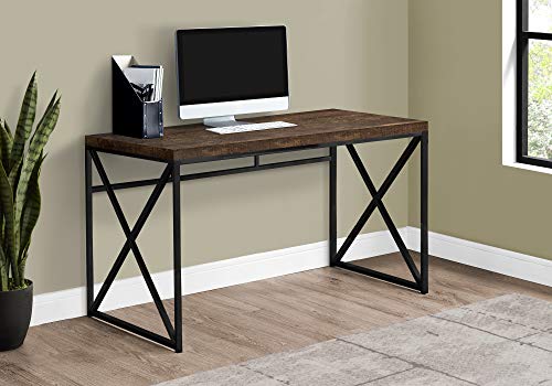 Monarch Specialties Computer Desk - Contemporary Home & Office Desk - Scratch-Resistant - 48” L (Brown), Brown Reclaimed Wood-Look/Black Metal (I 7450)