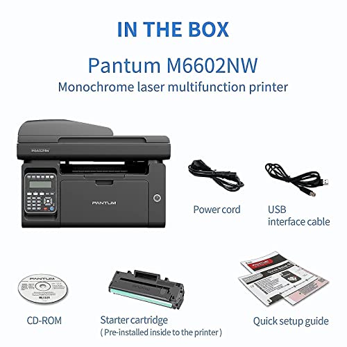 Fax Printer All in One Laser Printer Scanner Copier Fax WiFi Wireless Printer Black and White Printer Pantum M6602NW, Pantum PB-211 Toner Cartridge Standard Yield 1500 Pages