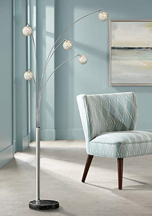 Allegra Mid Century Modern Arc Floor Lamp 5-Light Chrome Marble Base Crystal Ball Shades Foot Dimmer for Living Room - Possini Euro Design