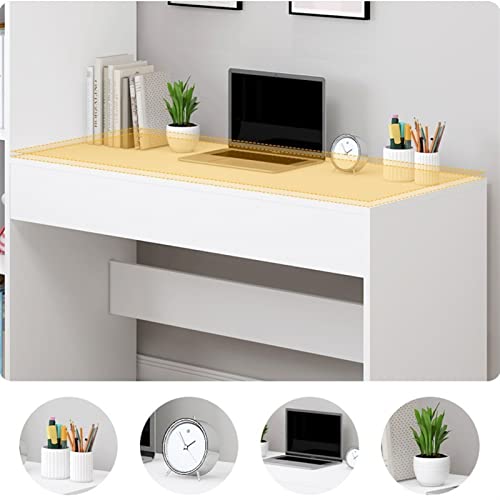 BinOxy Modern Minimalist Computer Desk with Multi-layer Storage Bookcase - White PC Table Study Table (112CM)