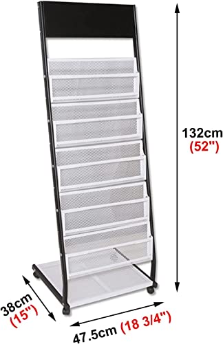 NEWNAN Floor-Standing Magazine Rack with 6 Pockets & Wheels