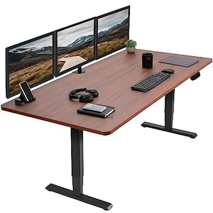 VIVO Electric Height Adjustable Stand Up Desk, Dark Walnut Table Top, Black Dual Motor Frame - 71 x 36 inch