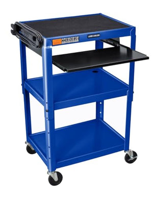 Luxor Adjustable-Height Steel Utility Cart with Pullout Keyboard Tray - Royal Blue