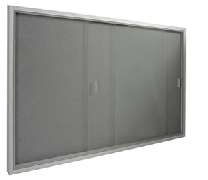 48x36 Indoor Bulletin Board with Gray Fabric Backing, 4' x 3' Enclosed Message Board with Locking, Sliding Glass Doors, Aluminum