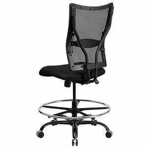 A Line Furniture Portam Big and Tall Armless Black Mesh Drafting Chair with Footrest