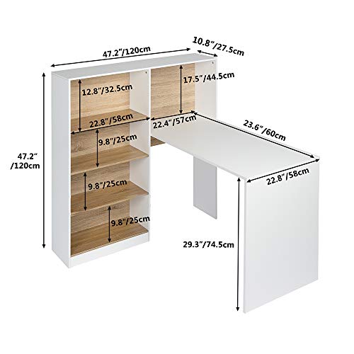 L Shaped Home Office Desk, Computer Desk, Corner Desk with 4-Tier Storage Shelves Study Writing Table for Home Office, Modern Simple Style