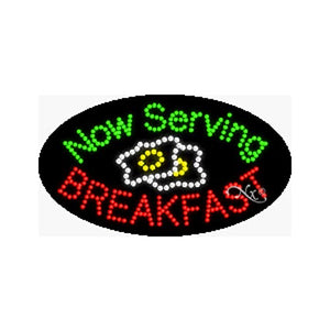LED Now Serving Breakfast Sign for Business Displays | Electronic Light Up Sign for Retail Businesses | 27"W x 15"H x 1"D