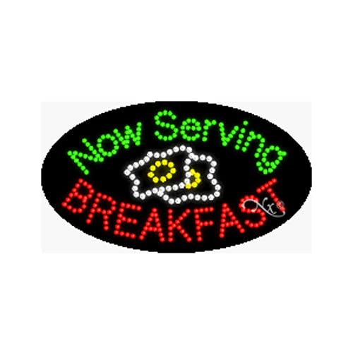 LED Now Serving Breakfast Sign for Business Displays | Electronic Light Up Sign for Retail Businesses | 27"W x 15"H x 1"D