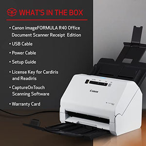 Canon imageFORMULA R40 Office Document Scanner - Receipt Edition, PC/Mac, QuickBooks Online Integration, Color Duplex Scanning