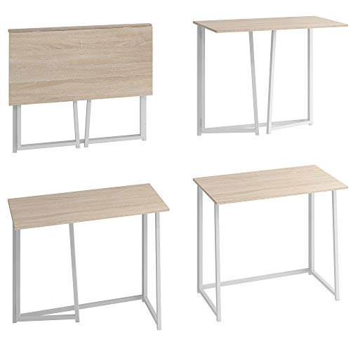4NM 31.5" Small Desk No-Assembly Folding Computer Desk Home Office Desk Study Writing Table for Small Space Offices - Natural and White