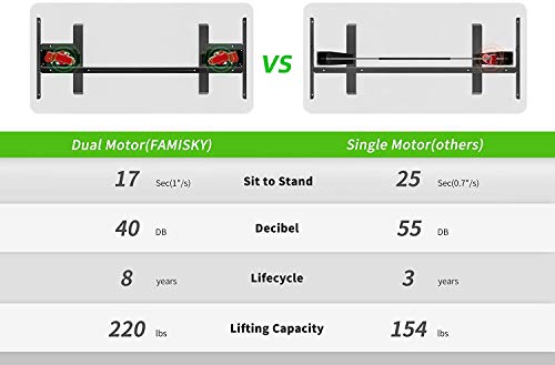 FAMISKY Dual Motor Adjustable Height Electric Standing Desk, Storage Panel with Tray, 48 x 24 Inches Stand Up Table, Sit Stand Home Office Desk with Splice Tabletop, Black Frame/Black Top
