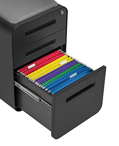 Laura Davidson Furniture STOCKPILE Curve Seated 3-Drawer Mobile File Cabinet - Black Metal Filing Cabinet