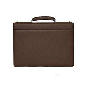 Giorgio Armani Collezioni Men's Matte Grained Leather Briefcase Bag with Shoulder Strap Brown