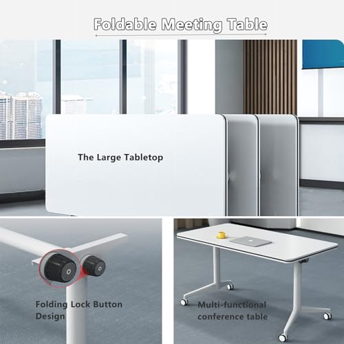Ptosziav Folding Conference Table Set of 4, White, 140x60cm