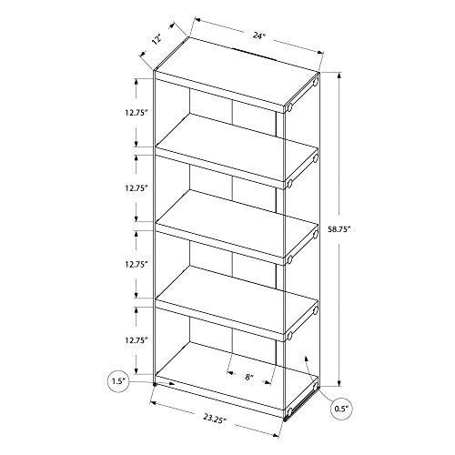Monarch specialties I 3289, Bookcase, Tempered Glass, Glossy White, 60"H