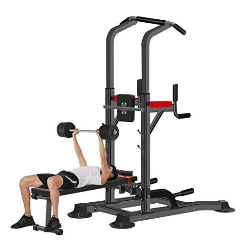 wavsurf Power Tower Workout Dip Station for Home Gym Strength Training Fitness Equipment with Dumbbell Bench