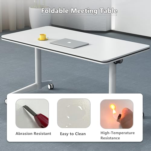 Ptosziav Folding Conference Table Set of 4, White, 140x60cm