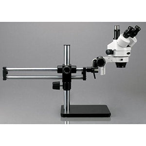 AmScope SM-5T Professional Trinocular Stereo Zoom Microscope, WH10x Eyepieces, 7X-45X Magnification, 0.7X-4.5X Zoom Objective, Ambient Lighting, Ball-Bearing Double-Arm Boom Stand