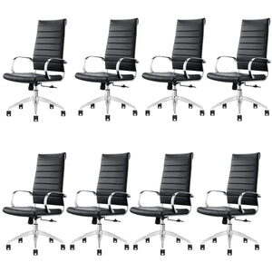 GM Seating Ribbed High Back Conference Room Chairs Set of 8 - Lumbar Support, Modern Style Executive Chair - Black