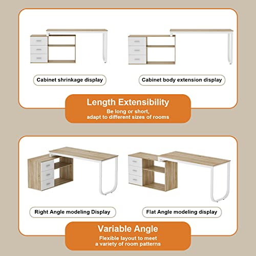 FUFU&GAGA L-Shaped Office Desk with File Cabinet, 3 Drawers & 2 Shelves - Beige