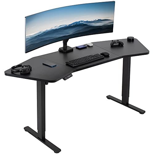 VIVO Electric Height Adjustable Wing-Shaped Stand Up Desk 71 x 24 inch - Black Frame/Table Top - DESK-KIT-1B3B
