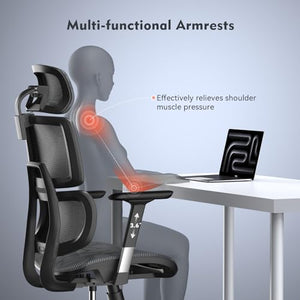 TONFARY Ergonomic Mesh Office Chair with Lumbar Support, Adjustable Headrest, and 4D Armrests