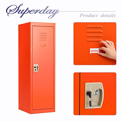 Kids Metal Storage Locker, Steel Storage Locker for Kids Room, Bedroom, Home, School, Locker Cabinet for Toys & Clothes (2 Keys Included, Orange)