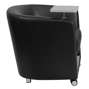 Flash Furniture Black Leather Guest Chair with Tablet Arm, Front Wheel Casters and Under Seat Storage