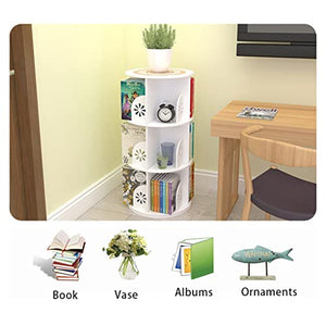 None Revolving Bookshelf Organizer 3/4/5-Tier 360 Degree Home Office Living Room Study - White, 46 * 97cm