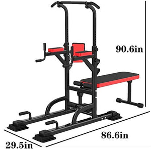 DLWDMRV Professional Home Dumbbell Bench Multi-Function Power Tower with Sit Up Bench,Adjustable Height Pull Up Tower Heavy Duty Dip Station Fitness Exercise Strength Training Workout Equipment