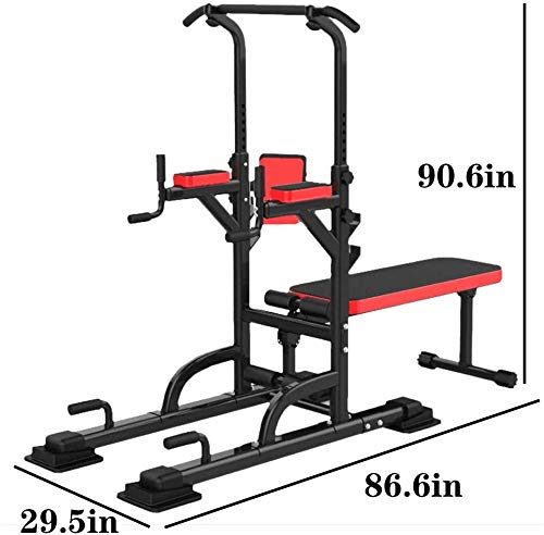 DLWDMRV Professional Home Dumbbell Bench Multi-Function Power Tower with Sit Up Bench,Adjustable Height Pull Up Tower Heavy Duty Dip Station Fitness Exercise Strength Training Workout Equipment
