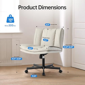 LEAGOO Armless Desk Chair with Wheels, PU-Leather, Swivel, Height Adjustable - Beige