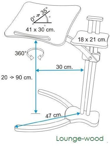Lounge-wood Natural - Notebook Stand, supports up to 17-18 inch Laptops, Tablet, IPad, Lectern for E-book. Coolfit Cooling System, Mouse-pad for external Mouse or Smartphone