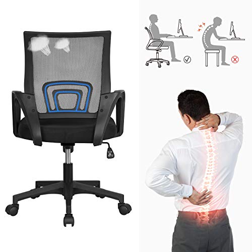 YAHEETECH Home Office Modern Desk & Chair Set, 55" Large Simple Computer Desk with Mesh Mid-Back Height Adjustable Office Chair, Long Writing/Work Desk, Mesh Swivel Chair with Lumbar Support, Black