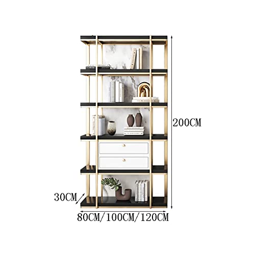 Floor-to-ceiling Bookshelf 5-layer Display Rack in Gold and Black 80*30*200 cm