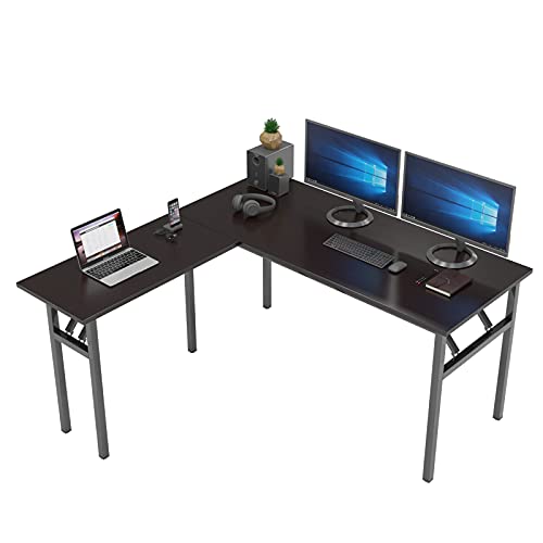 DlandHome Reversible L-Shaped Desk Large Corner Desk Folding Table Computer Desk Home Office Table Computer Workstation, Black, ND11