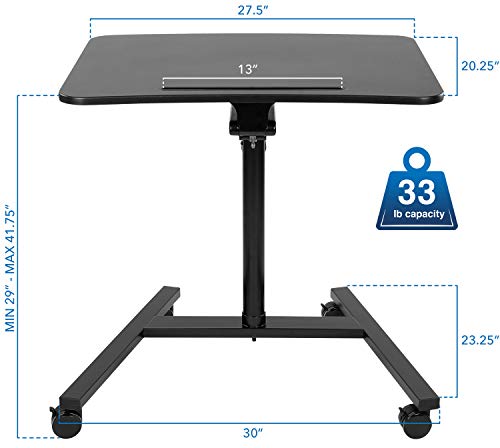 Mount-It! Mobile Standing Laptop Desk with Gas Spring Lift Mechanism, Black