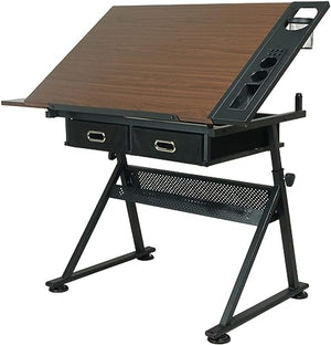 OGRAFF Height Adjustable Drafting Table with Storage Drawers, Brown