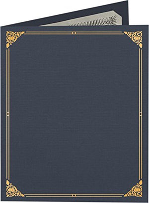 9 1/2 x 12 Certificate Holders - Dark Blue Linen - Gold Foil Floral Border (250 Qty.) | Perfect for Award Recognition, Certificates, Documents and More! | CHEL-185-DDBLU100-FLORALGF-250