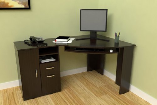Inval America L-Shaped Corner Desk, Espresso