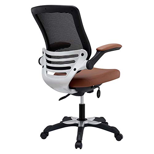 Modway Edge Mesh Back and White Vinyl Seat Office Chair With Flip-Up Arms - Computer Desks in Tan